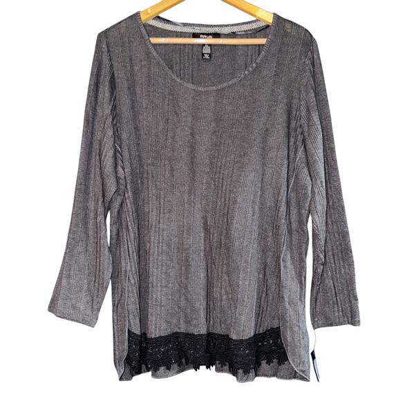 NWT Style & Co Ribbed Lace Trim Top Blouse Women's 2X Workwear Career Whimsygoth - Picture 1 of 7